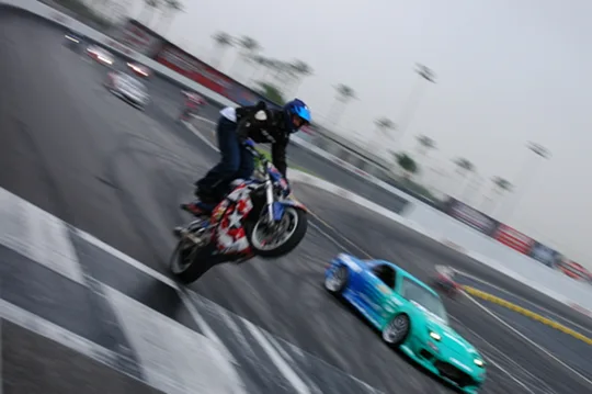 Stunt bike and drift car at XDL